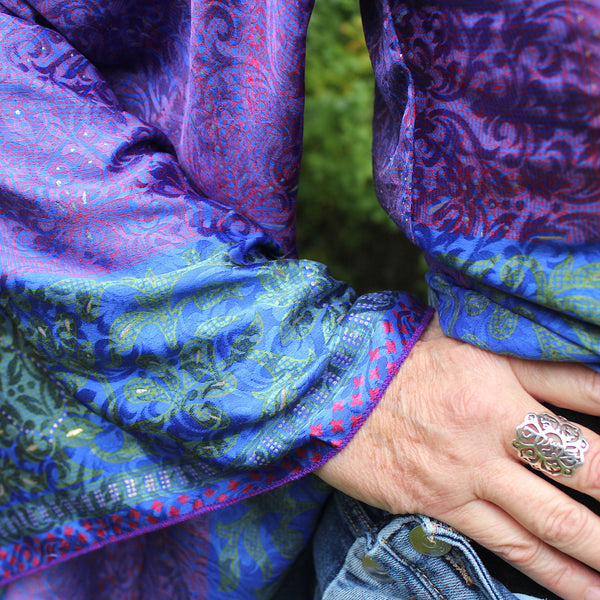 Recycled Indian Sari Purple Glittery Butterfly Wing Wrap Top