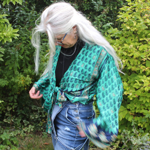 Recycled Indian Sari Turquoise Butterfly Wing Top