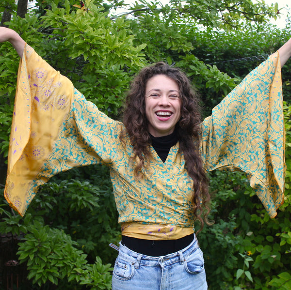 Recycled Indian Sari Sunshine Butterfly Wing Wrap Top