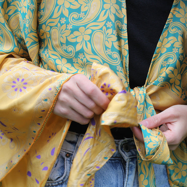 Recycled Indian Sari Sunshine Butterfly Wing Wrap Top