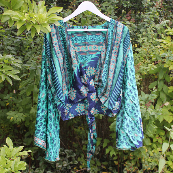 Recycled Indian Sari Turquoise Butterfly Wing Top