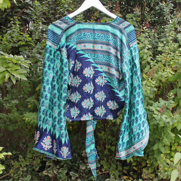 Recycled Indian Sari Turquoise Butterfly Wing Top