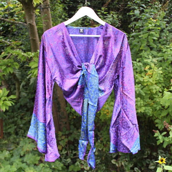 Recycled Indian Sari Purple Glittery Butterfly Wing Wrap Top