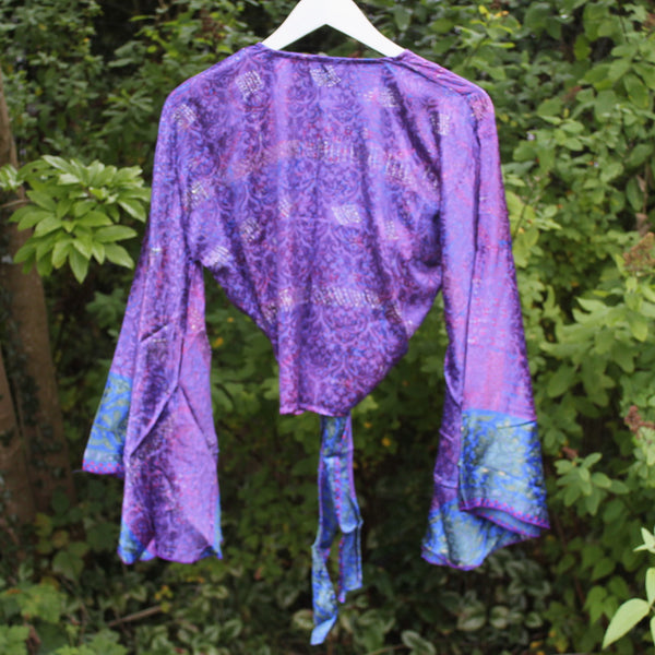 Recycled Indian Sari Purple Glittery Butterfly Wing Wrap Top