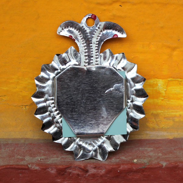 Mexican Folk Art 'Milagro' Red Flourishing Heart Mirror