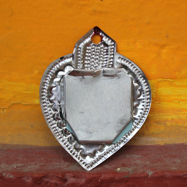 Mexican Folk Art 'Milagro' Red Heart Mirror
