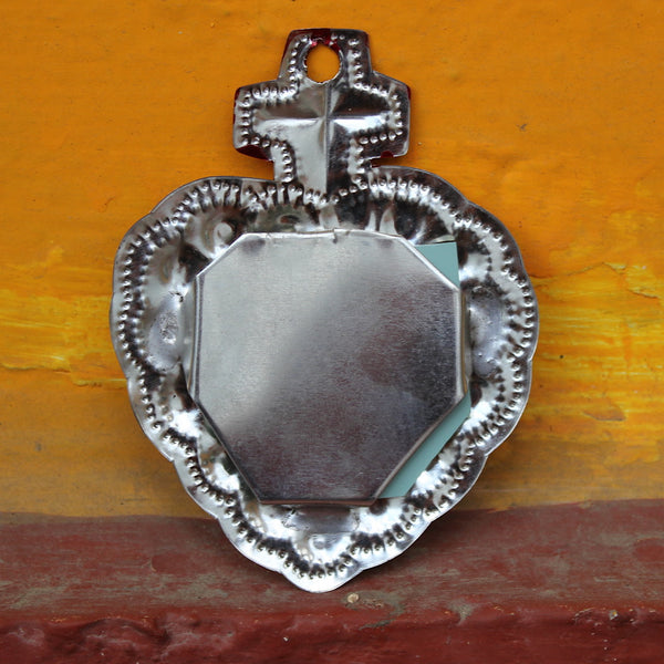 Mexican Folk Art 'Milagro' Cross Red Heart Mirror