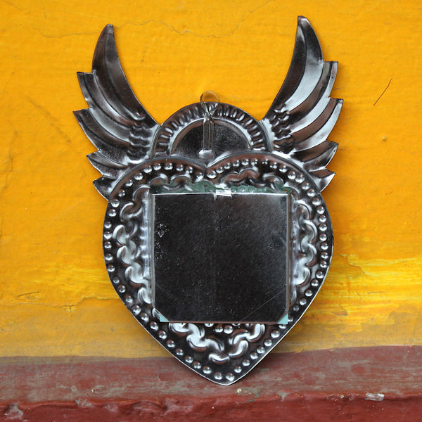 Mexican Folk Art 'Milagro' Winged Heart Mirror