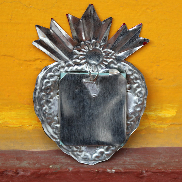 Mexican Folk Art 'Milagro' Pink Heart Mirror