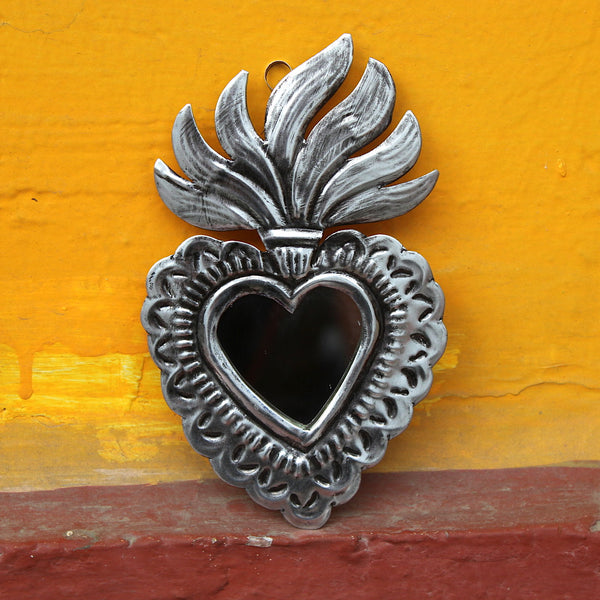 Mexican Folk Art Milagro Fire Heart Mirror