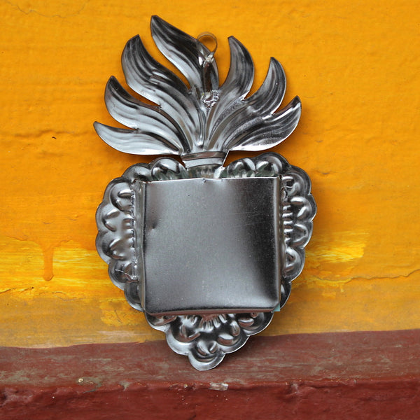 Mexican Folk Art Milagro Fire Heart Mirror