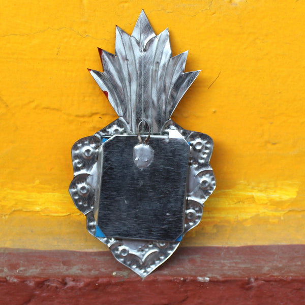 Mexican Folk Art 'Milagro' Orange Heart Mirror