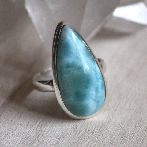 925 Sterling Silver + Larimar Raindrop Ring