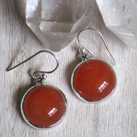 925 Sterling Silver Carnelian Domed Earrings