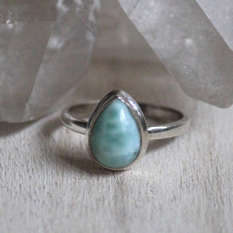 925 Sterling Silver + Larimar Little Raindrop Ring