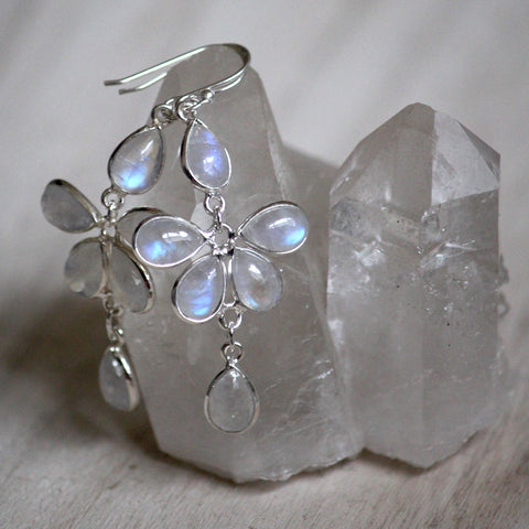Dangly Butterfly 925 Silver + Rainbow Moonstone Earrings