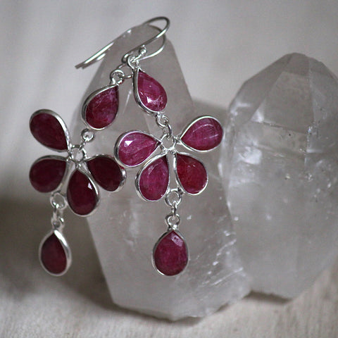 Dangly Butterfly 925 Silver + Ruby Earrings
