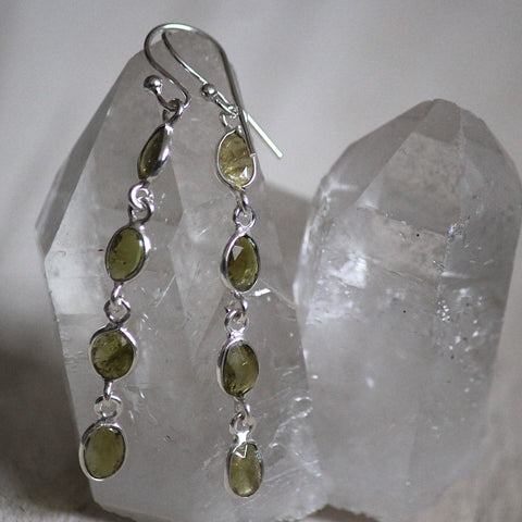 925 Silver + Green Tourmaline Dangly Earrings
