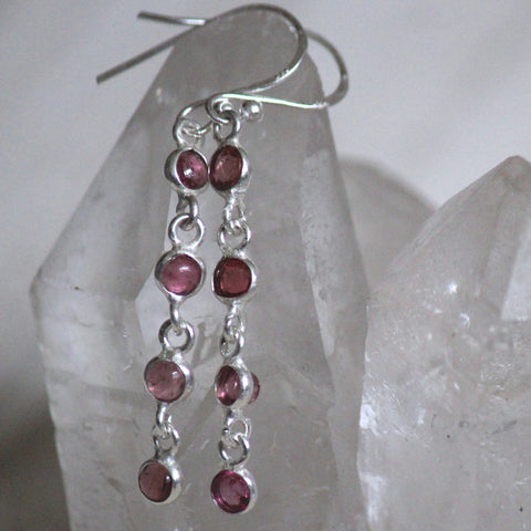 925 Silver + Pink Tourmaline Dangly Earrings