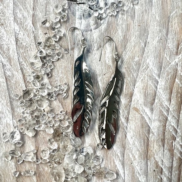 925 Sterling Silver Feather Earrings