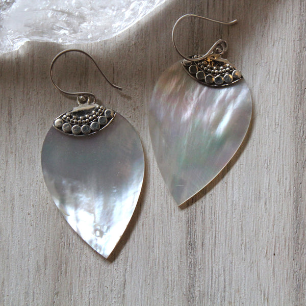 Mother of Pearl + 925 Silver Balinese Drop Earrings