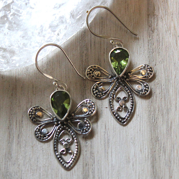 Peridot + 925 Silver Dragonfly Earrings