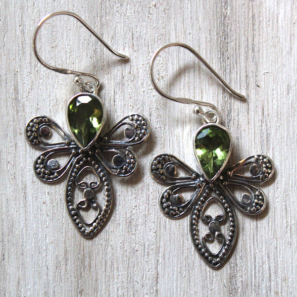 Peridot + 925 Silver Dragonfly Earrings