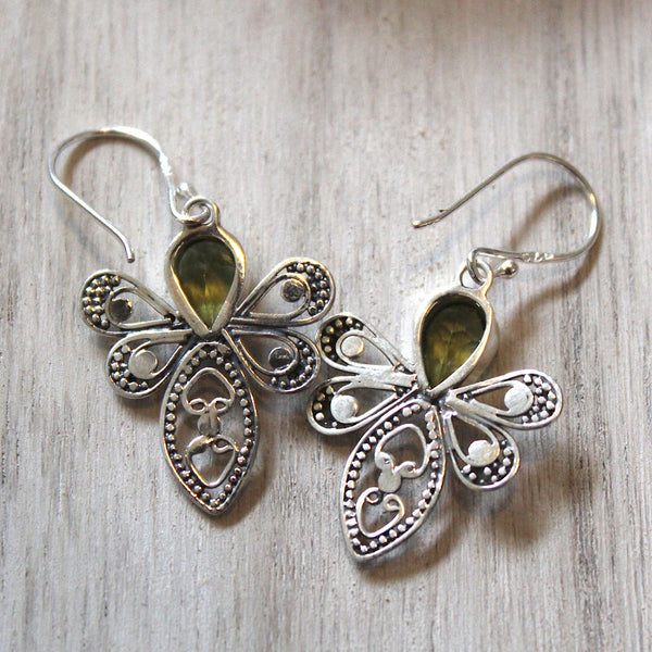Peridot + 925 Silver Dragonfly Earrings