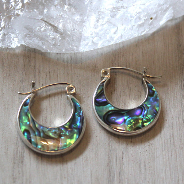 Little Abalone + Sterling Silver Hoops from Bali