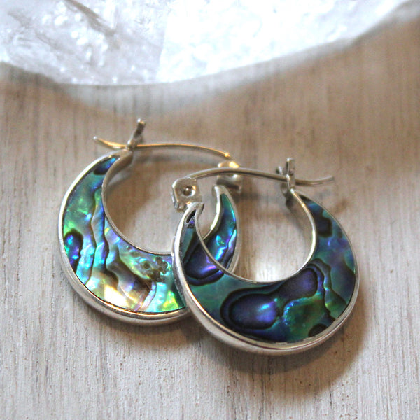 Little Abalone + Sterling Silver Hoops from Bali