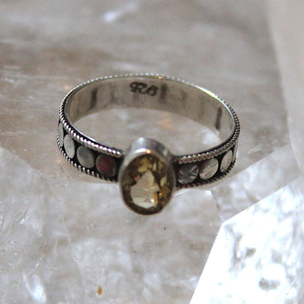 Faceted Citrine + Sterling Silver Dotted Ring