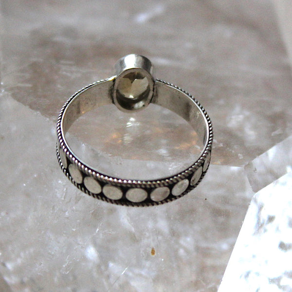 Faceted Citrine + Sterling Silver Dotted Ring