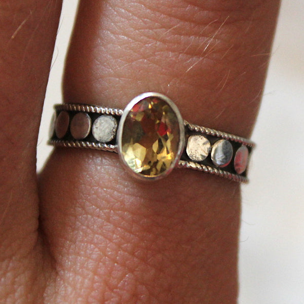 Faceted Citrine + Sterling Silver Dotted Ring
