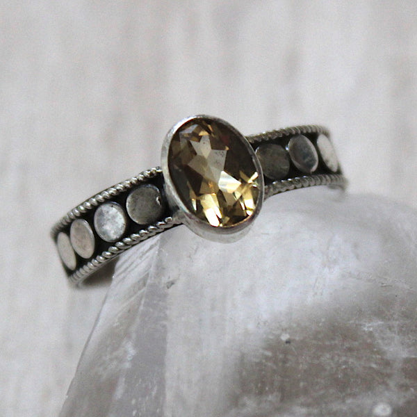 Faceted Citrine + Sterling Silver Dotted Ring