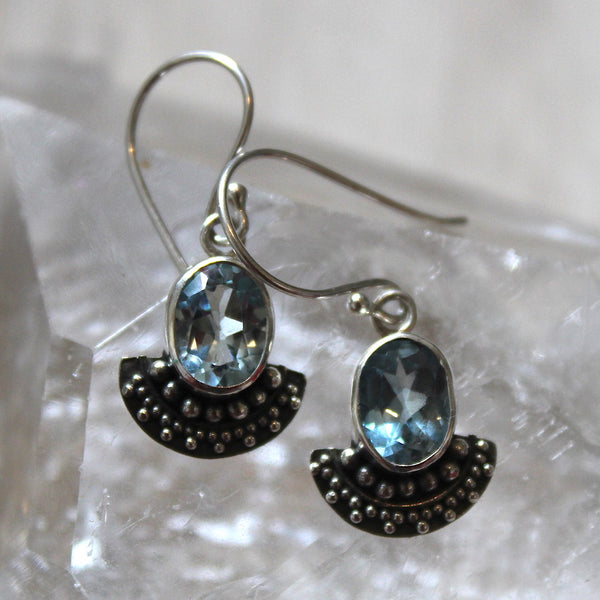 Faceted Blue Topaz + Sterling Silver Earrings
