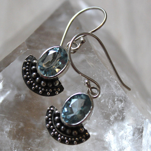 Faceted Blue Topaz + Sterling Silver Earrings