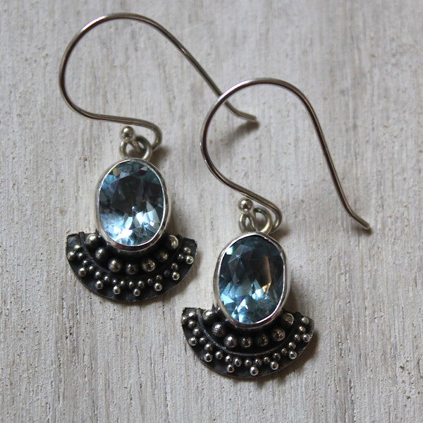 Faceted Blue Topaz + Sterling Silver Earrings
