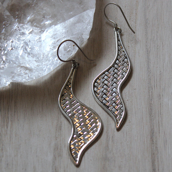 Sterling Silver Woven Wavy Balinese Earrings