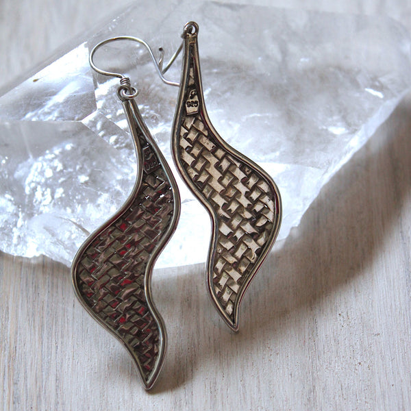 Sterling Silver Woven Wavy Balinese Earrings