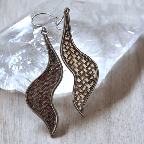 Sterling Silver Woven Wavy Balinese Earrings