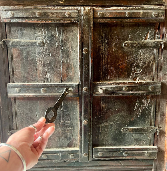 Vintage Indian Wooden Double Door Mirror