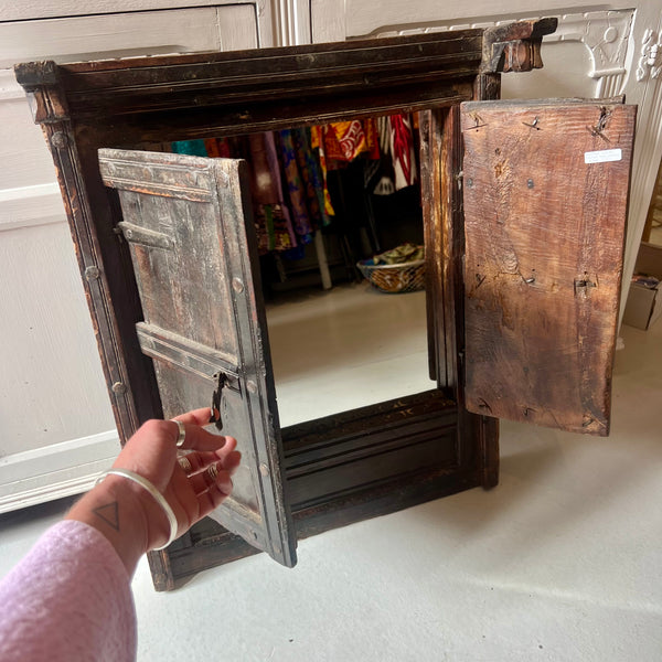 Vintage Indian Wooden Double Door Mirror