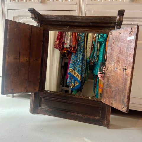 Vintage Indian Wooden Double Door Mirror