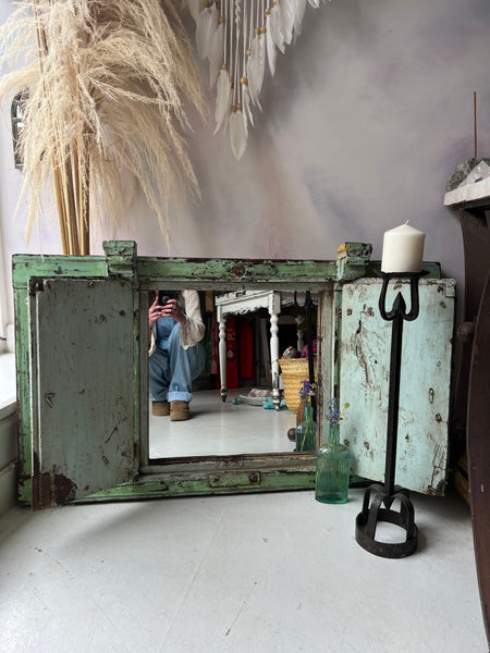 Vintage Indian Green Shutter Door Mirror