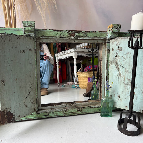 Vintage Indian Green Shutter Door Mirror
