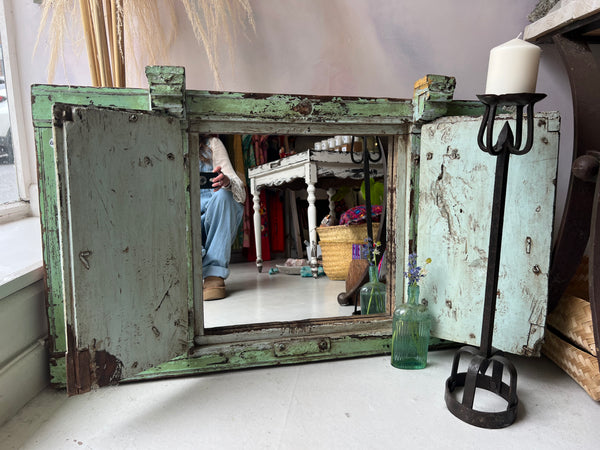 Vintage Indian Green Shutter Door Mirror
