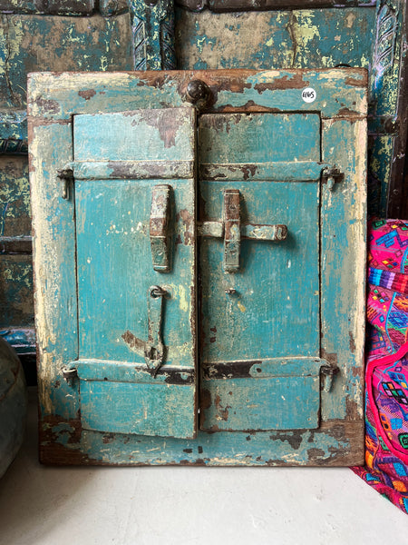 Vintage Indian Azure Blue Shutter Door Mirror