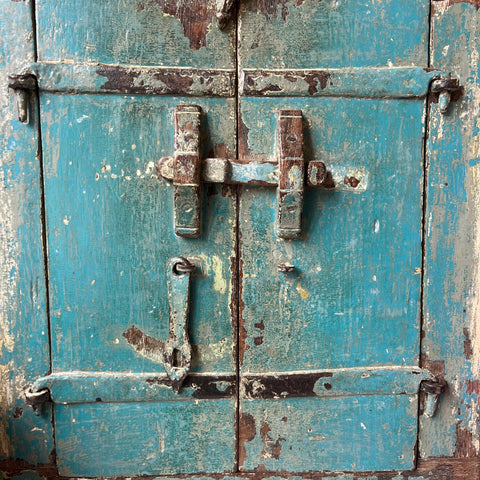 Vintage Indian Azure Blue Shutter Door Mirror