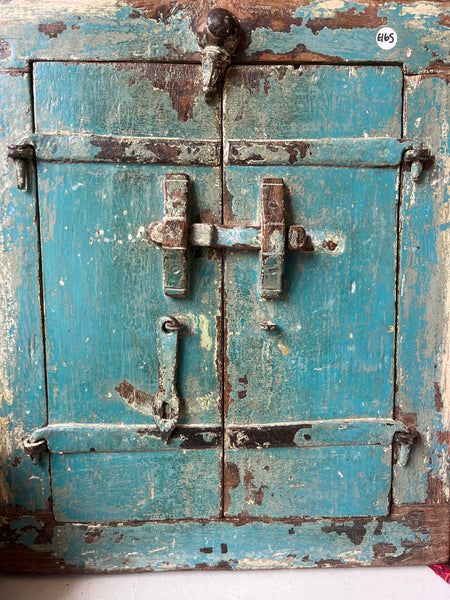 Vintage Indian Azure Blue Shutter Door Mirror