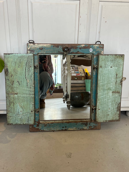Vintage Indian Azure Blue Shutter Door Mirror